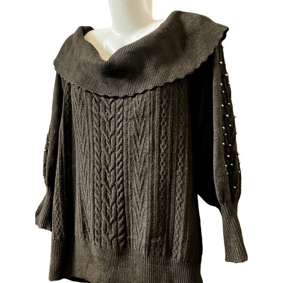 Design History Women's Black Off-The-Shoulder Cable Knit Balloon Sweater Size 3X - Picture 7 of 9
